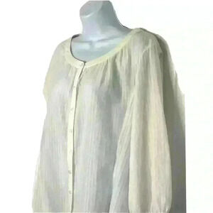 Chicos 2 top shirt button front scoop neck 3/4 sleeve Bohemian white stripe